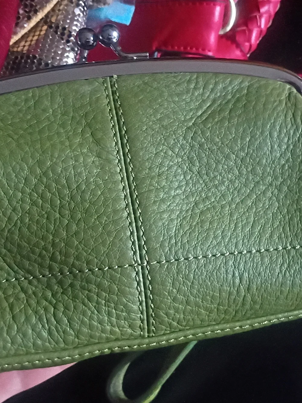 Talbots Olive Green Clutch with Metal Frame